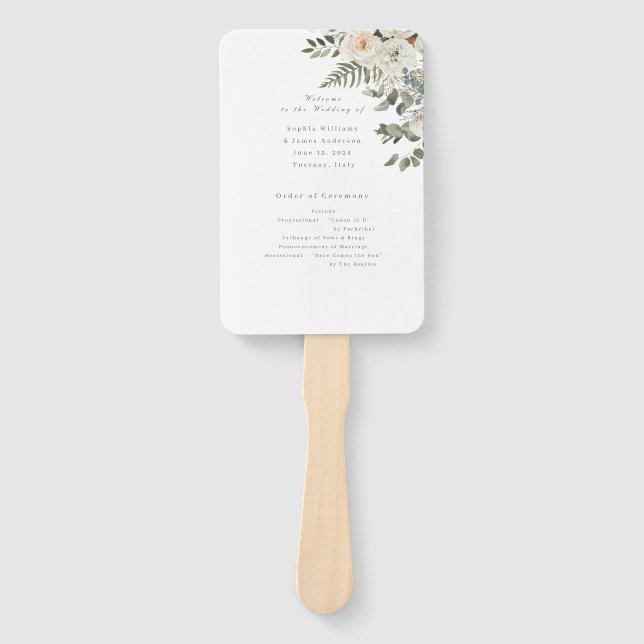 Abanico Sage Green–Elegant White Floral Botanical wedding  (Anverso)