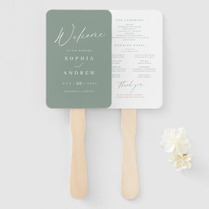 Abanico Sage Green guión moderno programa de boda mínimo