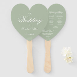 Abanico Sage Green Heart Elegant Script Wedding Program Ha