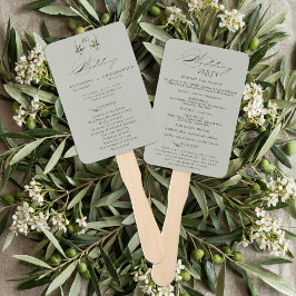 Abanico Sage Green Olive Branch Monogram Wedding Program 