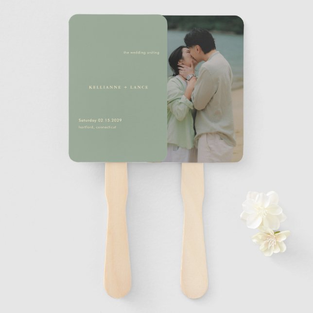 Abanico Sage Green Simple Photo Modern Wedding (Anverso y reverso)