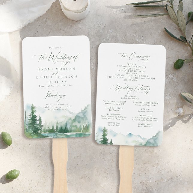 Abanico Sage Mountain Forest Rustic Wedding Programs (Sage Mountain Forest Rustic Wedding Programs Hand Fan)
