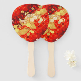 Abanico Sakura floral japonesa tradicional roja dorada