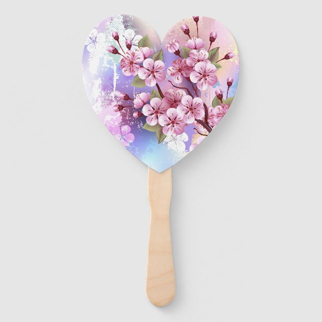 Abanico Sakura rosa sobre fondo de pintura (Anverso)