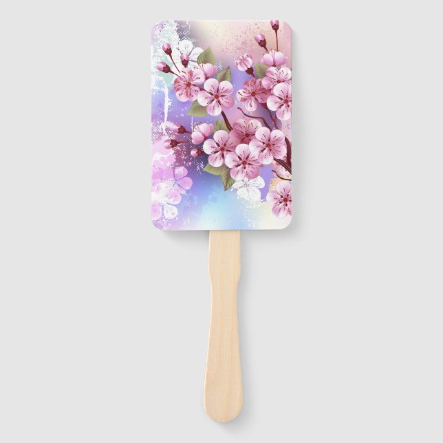 Abanico Sakura rosa sobre fondo de pintura (Anverso)