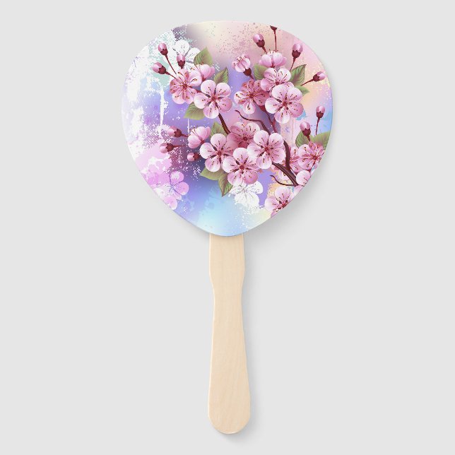 Abanico Sakura rosa sobre fondo de pintura (Anverso)