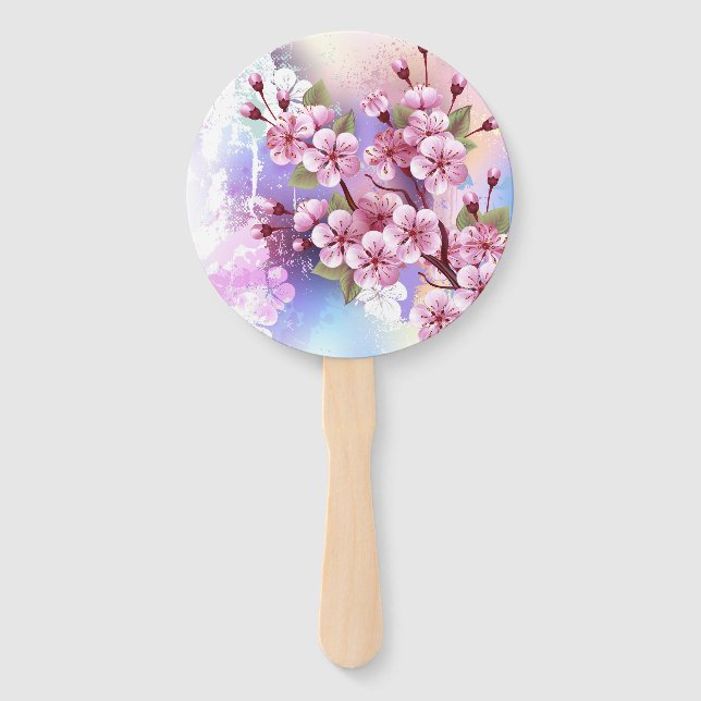 Abanico Sakura rosa sobre fondo de pintura (Anverso)