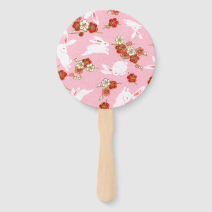 Abanico Sakuras rosadas de arte japonés y conejos