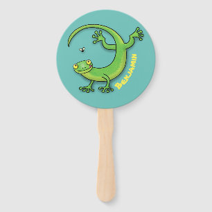 Abanico Saludos felices de gecko verde lindo con personali