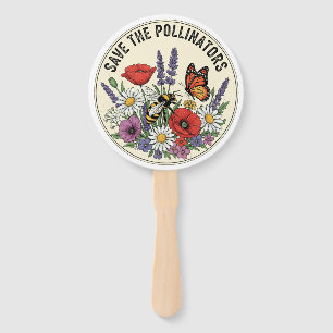 Abanico Salva al polinizador con abeja, mariposa y flores