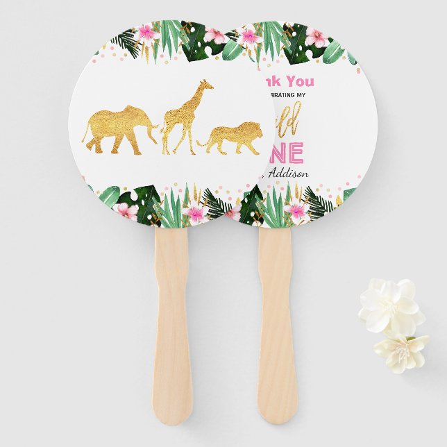 Abanico Salvaje Un Fiesta Hand Fan Jungle Animals Party Fa (Anverso y reverso)
