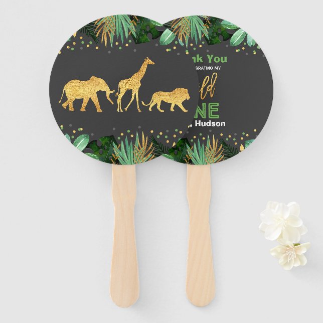 Abanico Salvaje Un Fiesta Hand Fan Jungle Animals Party Fa (Anverso y reverso)