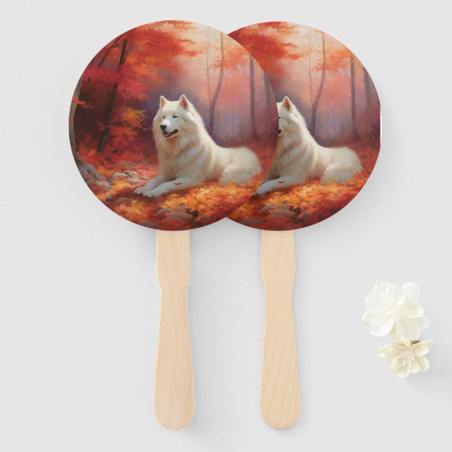 Abanico Samoyed en otoño se inspira en las hojas (Anverso y reverso)