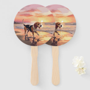 Abanico Sandy Paws Beagle Dog en Beach Sunset