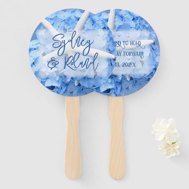 Abanico Seaside Garden Blue Wedding Saying Fan (Anverso y reverso)