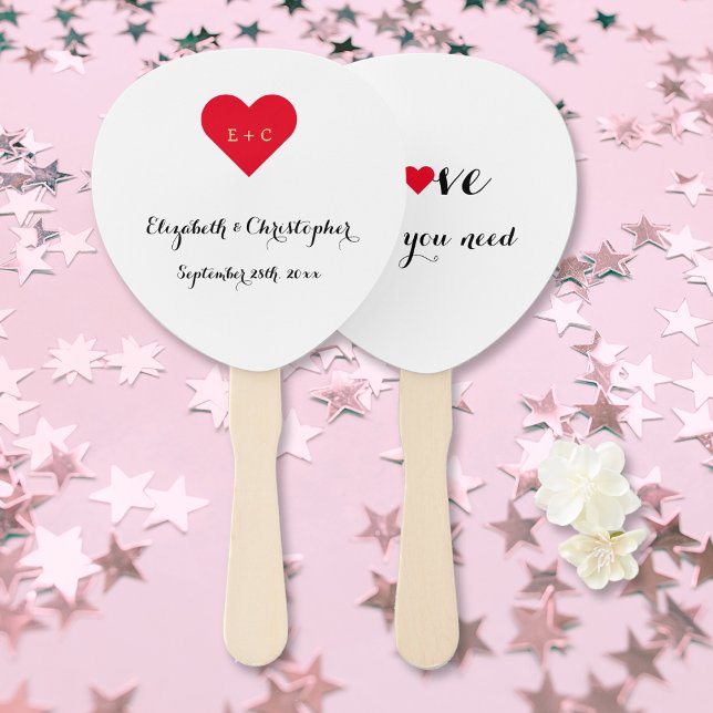 Abanico Sencillo Boda personalizado Monograma Corazón (Simple Elegant Personalized Wedding Monogram Heart Hand Fan)