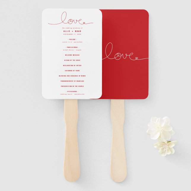 Abanico Sencillo programa Loopy Love Lines Red Heart Wedt  (Anverso y reverso)