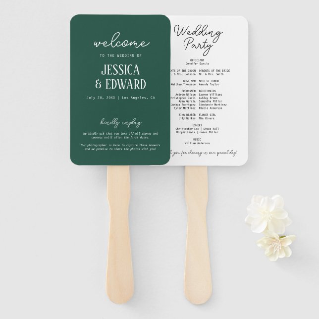 Abanico Sencillo Programa Mínimo De Boda Blanca Verde (Anverso y reverso)
