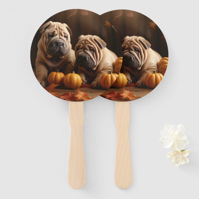 Abanico Shar Pei Puppy Calabaza deslumbrante de otoño (Anverso y reverso)