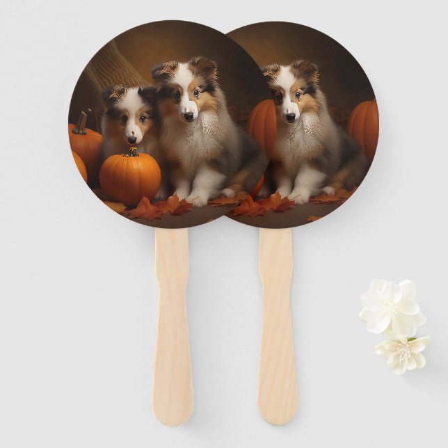 Abanico Shetland Sheepdog Puppy Autumn Delight Pumpkin (Anverso y reverso)