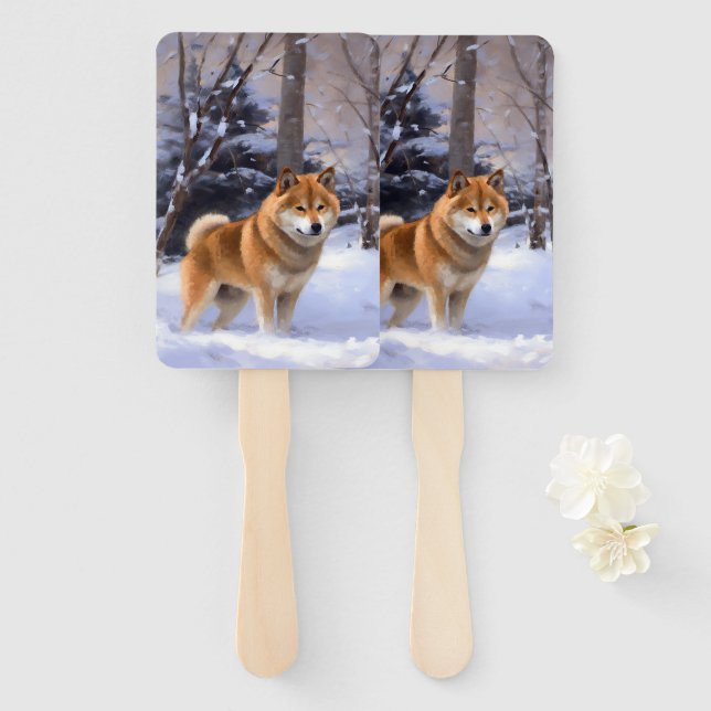 Abanico Shiba Inu Deja que nieve Navidad (Anverso y reverso)