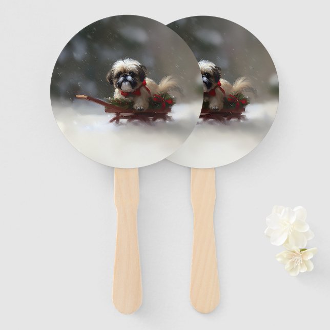 Abanico Shih Tzu Navidad nieve invierno (Anverso y reverso)