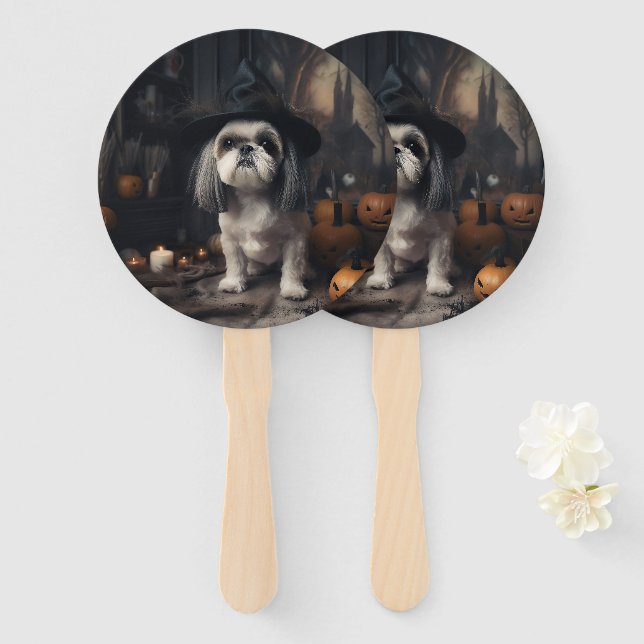 Abanico Shih Tzu Pumpkins Halloween Scary (Anverso y reverso)