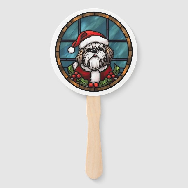 Abanico Shih Tzu StainGlass Navidades (Anverso)