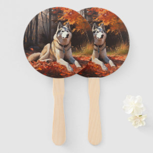 Abanico Siberian Husky en otoño hojas caídas inspiran