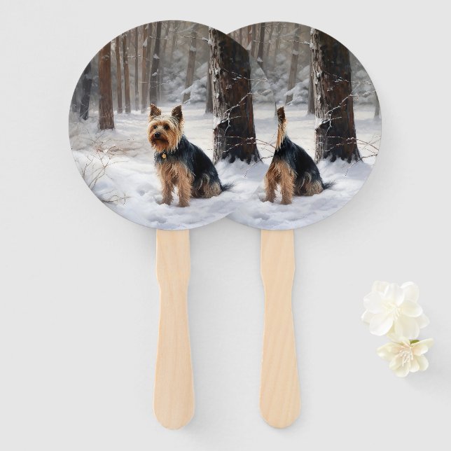 Abanico Silky Terrier deja que nieve Navidades (Anverso y reverso)