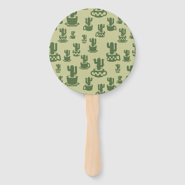 Abanico Silueta de cactus suculenta en tazas y macetas (Anverso)