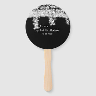 Abanico Silver black glitter add name birthday date year t