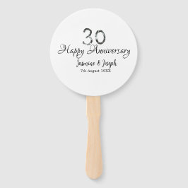 Abanico Silver Metallic 30th Feliz aniversario añada nombr