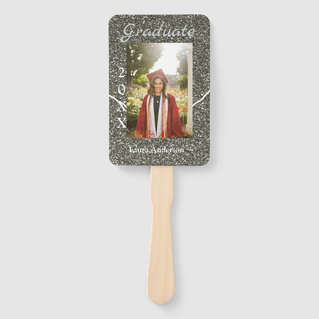 Abanico Silverglitter foto graduación agregar texto de cla (Anverso)