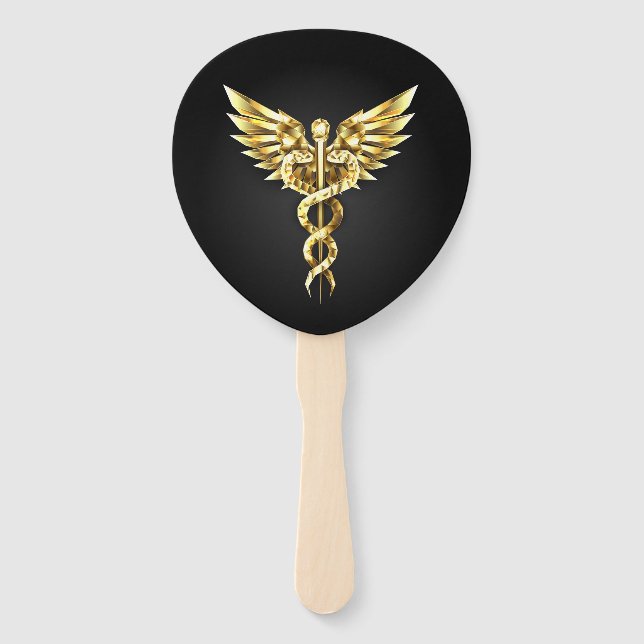 Abanico Símbolo Caduceo Poligonal Dorado (Anverso)