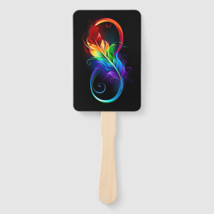 Abanico Símbolo infinito con plumas arcoiris