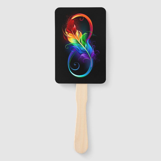 Abanico Símbolo infinito con plumas arcoiris (Anverso)