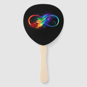 Abanico Símbolo infinito con plumas arcoiris