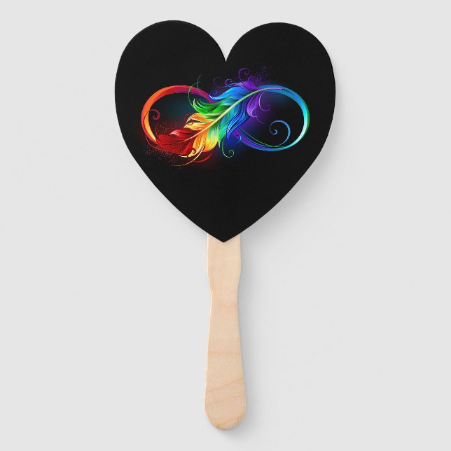 Abanico Símbolo infinito con plumas arcoiris (Anverso)