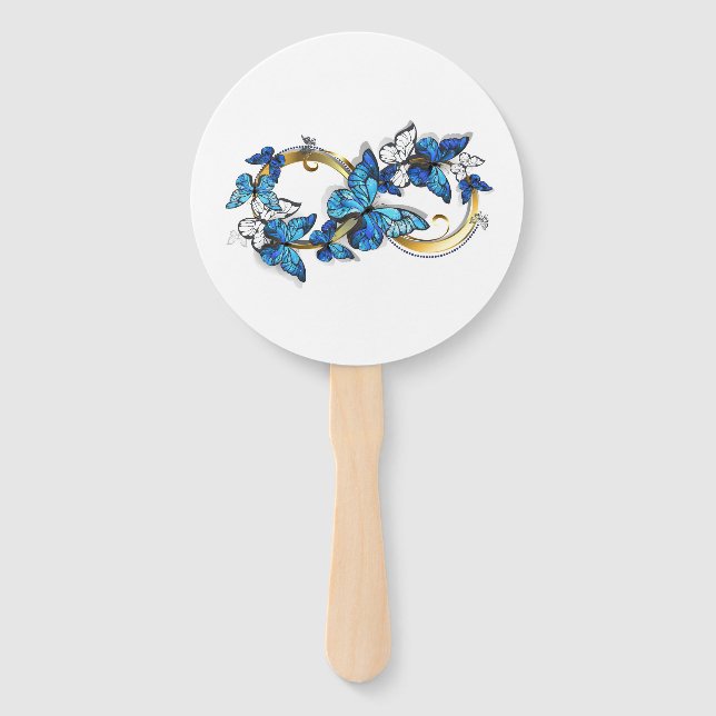 Abanico Símbolo infinito de mariposas Morpho azules (Anverso)