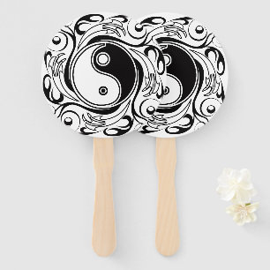 Abanico Símbolo Yin & Yang estilo Tatuaje blanco y negro