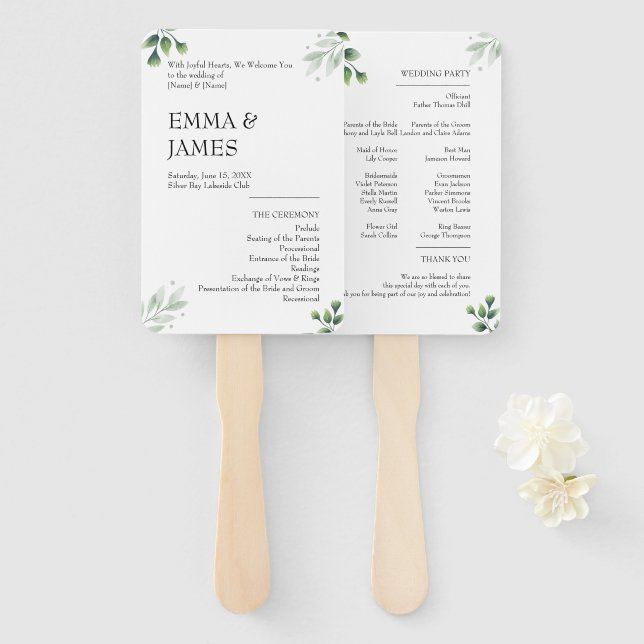 Abanico Simply Greenery Wedding Program Invitation (Anverso y reverso)