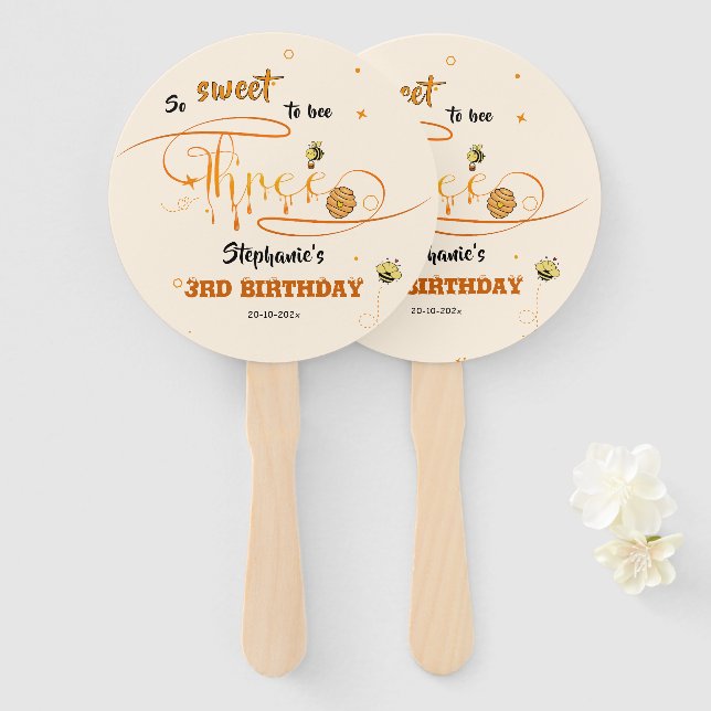 Abanico So Sweet To Bee Three Cute Honey Bee 3rd Birthday (Anverso y reverso)