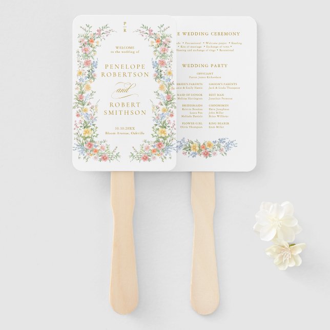 Abanico Soft Pastel Ornate Spring Gold Wedding Program (Anverso y reverso)