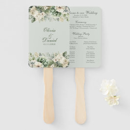 Abanico Soft Sage Green Floral Wedding Program Hand Fan