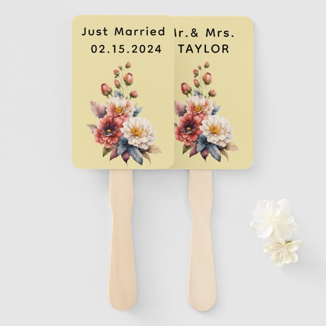 Abanico Solo Casado Sr. y la Sra. | Monograma floral Boda (Anverso y reverso)