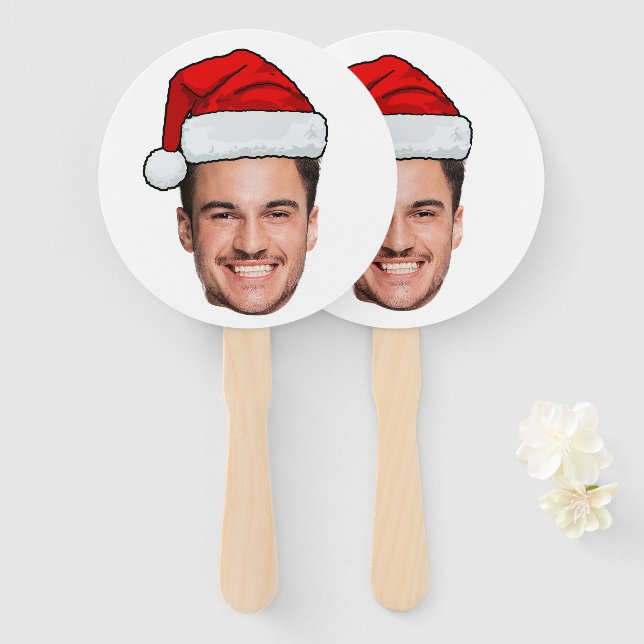 Abanico Sombrero de Santa de foto de cara personalizada Na (Anverso y reverso)