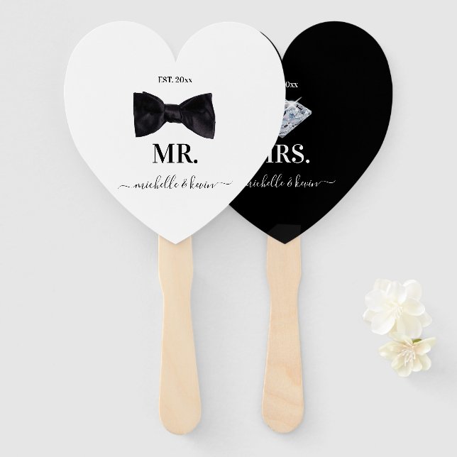 Abanico Sr. y la Sra. Boda Black & White (Anverso y reverso)