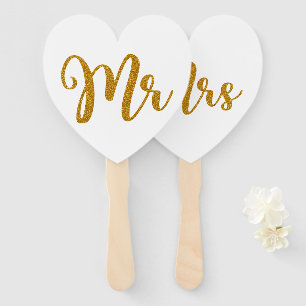 Abanico Sr. y Sra. Gold Purpurina Typography
