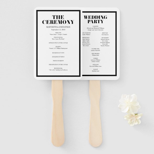 Abanico Sr. y Sra. Modern Bold Wedding Program Hand Fan (Anverso y reverso)